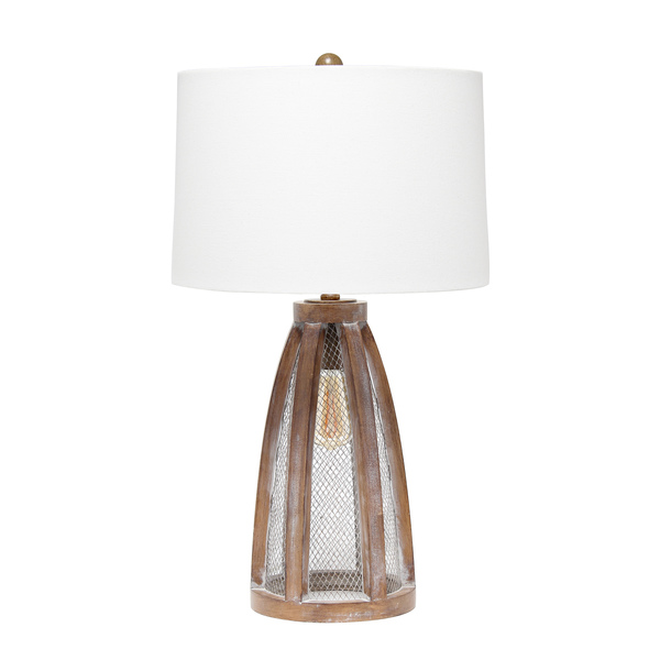 Lalia Home Wooded Arch Farmhouse Table Lamp with White Fabric Shade, Old Wood LHT-5037-OW